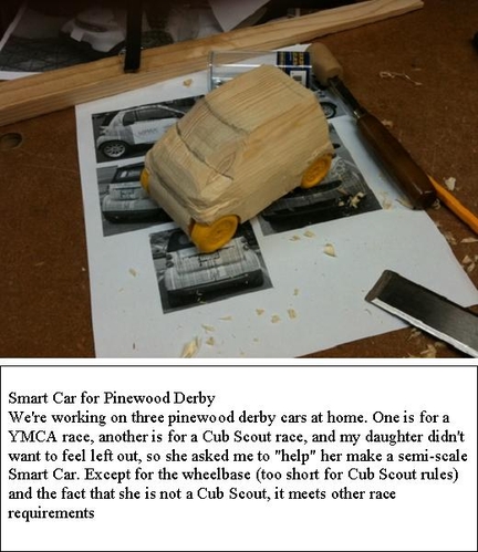 Garet and Daughter Pinewood Derby Smart Car
Smart car made with his daughter
Keywords: solid model memories pinewood derby car