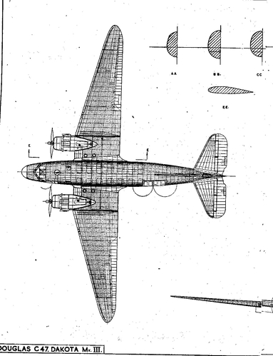 Douglas DC-3
(jpg format, - dpi, 309 KB).

Link to file: [url]http://smm.solidmodelmemories.net/Gallery/albums/userpics/-[/url]

[i]These plans are placed here in review of their accuracy and historical content. They are for personal use only and not to be reproduced commercially. Copyrights remain with the original copyright holders and are not the property of Solid Model Memories. Please post comment regarding the accuracy of the drawings in the section provided on the individual page of the plan you are reviewing. If you build this model or if you have images of the original subject itself, please let us know. If you are the copyright holder of the work in question and wish to have it removed please contact SMM [/i]

Keywords: Douglas DC-3