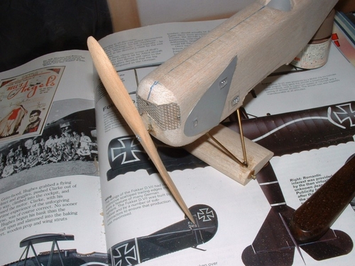 Fokker D7
The propeller inplace after carving,nothing like a prop as a challenge,it needs balancing as well.
