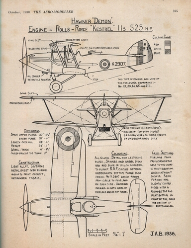 Hawker Demon
(jpg format, - dpi, 582 KB).

Link to file: [url]http://smm.solidmodelmemories.net/Gallery/albums/userpics/-[/url]

[i]These plans are placed here in review of their accuracy and historical content. They are for personal use only and not to be reproduced commercially. Copyrights remain with the original copyright holders and are not the property of Solid Model Memories. Please post comment regarding the accuracy of the drawings in the section provided on the individual page of the plan you are reviewing. If you build this model or if you have images of the original subject itself, please let us know. If you are the copyright holder of the work in question and wish to have it removed please contact SMM [/i]

Keywords: Hawker Demon