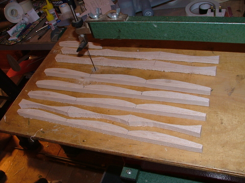 The ribs have been cut for the undercamber jig,save the upper portions for use later
