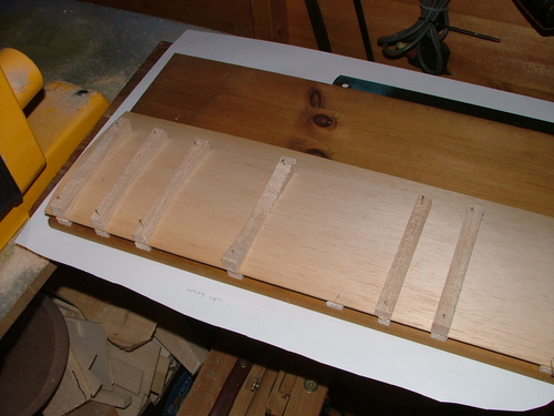 Lay out the ribs on the base bard for the undercambered wing jig
