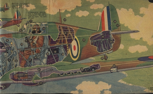 Hawker Hurricane cutaway by L.Ashwell Wood
The beautifully done cut away artwork by the late L.Ashwell-Wood covered a lot of subjects,discovered in my collection of old 'Eagle' comic cuttings was this one of the Hurricane in formation with a Spitfire.
He was a prolific artist and a leader in his field also doing drawings for wartime publications and a series of books called 'Inside story'
