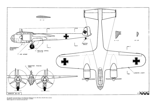 Dornier Do-215 V2
(gif format, - dpi, 60 KB).

Link to file: [url]http://smm.solidmodelmemories.net/Gallery/albums/userpics/-[/url]

[i]These plans are placed here in review of their accuracy and historical content. They are for personal use only and not to be reproduced commercially. Copyrights remain with the original copyright holders and are not the property of Solid Model Memories. Please post comment regarding the accuracy of the drawings in the section provided on the individual page of the plan you are reviewing. If you build this model or if you have images of the original subject itself, please let us know. If you are the copyright holder of the work in question and wish to have it removed please contact SMM [/i]

Keywords: Dornier Do-215 V2