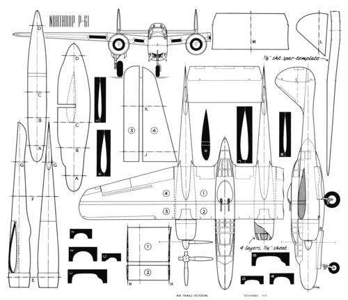 Northrop P-61
(gif format, - dpi, 479 KB).

Link to file: [url]http://smm.solidmodelmemories.net/Gallery/albums/userpics/-[/url]

[i]These plans are placed here in review of their accuracy and historical content. They are for personal use only and not to be reproduced commercially. Copyrights remain with the original copyright holders and are not the property of Solid Model Memories. Please post comment regarding the accuracy of the drawings in the section provided on the individual page of the plan you are reviewing. If you build this model or if you have images of the original subject itself, please let us know. If you are the copyright holder of the work in question and wish to have it removed please contact SMM [/i]

Keywords: Northrop P-61