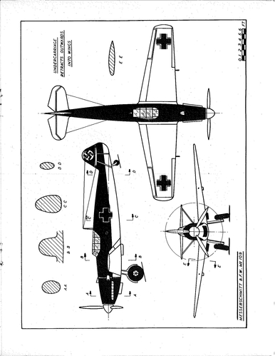 Messerschmitt Me 109
(jpg format, - dpi, 387 KB).

Link to file: [url]http://smm.solidmodelmemories.net/Gallery/albums/userpics/-[/url]

[i]These plans are placed here in review of their accuracy and historical content. They are for personal use only and not to be reproduced commercially. Copyrights remain with the original copyright holders and are not the property of Solid Model Memories. Please post comment regarding the accuracy of the drawings in the section provided on the individual page of the plan you are reviewing. If you build this model or if you have images of the original subject itself, please let us know. If you are the copyright holder of the work in question and wish to have it removed please contact SMM [/i]

Keywords: Messerschmitt, ME109, Bf 109