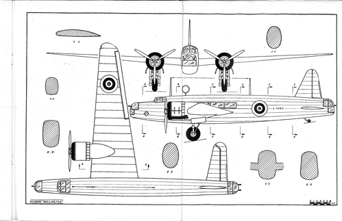 Vickers Wellington
(jpg format, - dpi, 865 KB).

Link to file: [url]http://smm.solidmodelmemories.net/Gallery/albums/userpics/-[/url]

[i]These plans are placed here in review of their accuracy and historical content. They are for personal use only and not to be reproduced commercially. Copyrights remain with the original copyright holders and are not the property of Solid Model Memories. Please post comment regarding the accuracy of the drawings in the section provided on the individual page of the plan you are reviewing. If you build this model or if you have images of the original subject itself, please let us know. If you are the copyright holder of the work in question and wish to have it removed please contact SMM [/i]

Keywords: Vickers Wellington