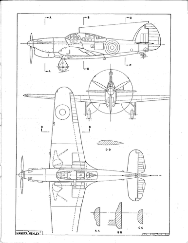 Hawker Henley
These are from plates that were sold as sets by Harleyford Publications Ltd. The plates were taken from the series; â€œAircraft of the fighting Powersâ€ published each year, as a separate volume, during WW2. Most were published with two drawings back to back
Keywords: RAF tug light bomber