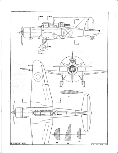 Blackburn Roc
These are from plates that were sold as sets by Harleyford Publications Ltd. The plates were taken from the series; â€œAircraft of the fighting Powersâ€ published each year, as a separate volume, during WW2. Most were published with two drawings back to back.
Keywords: FAA fighter