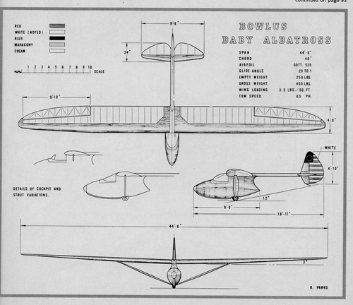 Bowlus Baby Albatross
(jpg format, - dpi, 1657 KB).

Link to file: [url]http://smm.solidmodelmemories.net/Gallery/albums/userpics/-[/url]

[i]These plans are placed here in review of their accuracy and historical content. They are for personal use only and not to be reproduced commercially. Copyrights remain with the original copyright holders and are not the property of Solid Model Memories. Please post comment regarding the accuracy of the drawings in the section provided on the individual page of the plan you are reviewing. If you build this model or if you have images of the original subject itself, please let us know. If you are the copyright holder of the work in question and wish to have it removed please contact SMM [/i]

Keywords: Bowlus Baby Albatross