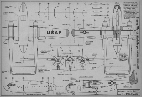 Fairchild C-119G
(jpg format, - dpi, 1409 KB).

Link to file: [url]http://smm.solidmodelmemories.net/Gallery/albums/userpics/-[/url]

[i]These plans are placed here in review of their accuracy and historical content. They are for personal use only and not to be reproduced commercially. Copyrights remain with the original copyright holders and are not the property of Solid Model Memories. Please post comment regarding the accuracy of the drawings in the section provided on the individual page of the plan you are reviewing. If you build this model or if you have images of the original subject itself, please let us know. If you are the copyright holder of the work in question and wish to have it removed please contact SMM [/i]
Keywords: Fairchild C-119G