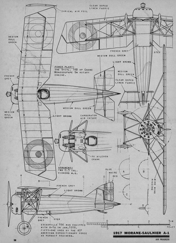 Morane Saulnier A-A
(jpg format, - dpi, 1899 KB).

Link to file: [url]http://smm.solidmodelmemories.net/Gallery/albums/userpics/-[/url]

[i]These plans are placed here in review of their accuracy and historical content. They are for personal use only and not to be reproduced commercially. Copyrights remain with the original copyright holders and are not the property of Solid Model Memories. Please post comment regarding the accuracy of the drawings in the section provided on the individual page of the plan you are reviewing. If you build this model or if you have images of the original subject itself, please let us know. If you are the copyright holder of the work in question and wish to have it removed please contact SMM [/i]
Keywords: Morane Saulnier A-A