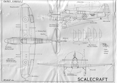 Fairey Firefly I
(jpg format, - dpi, 1035 KB).

Link to file: [url]http://smm.solidmodelmemories.net/Gallery/albums/userpics/-[/url]

[i]These plans are placed here in review of their accuracy and historical content. They are for personal use only and not to be reproduced commercially. Copyrights remain with the original copyright holders and are not the property of Solid Model Memories. Please post comment regarding the accuracy of the drawings in the section provided on the individual page of the plan you are reviewing. If you build this model or if you have images of the original subject itself, please let us know. If you are the copyright holder of the work in question and wish to have it removed please contact SMM [/i]

Keywords: Fairey Firefly I