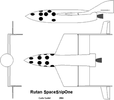 Space Ship One
(jpg format, - dpi, 2 KB).

Link to file: [url]http://smm.solidmodelmemories.net/Gallery/albums/userpics/-[/url]

[i]These plans are placed here in review of their accuracy and historical content. They are for personal use only and not to be reproduced commercially. Copyrights remain with the original copyright holders and are not the property of Solid Model Memories. Please post comment regarding the accuracy of the drawings in the section provided on the individual page of the plan you are reviewing. If you build this model or if you have images of the original subject itself, please let us know. If you are the copyright holder of the work in question and wish to have it removed please contact SMM [/i]

Keywords: Space Ship One