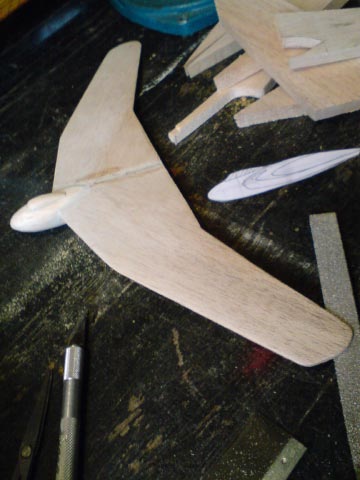 The nacelle is added to the wings of the Armstrong Whitworth AW.52 Flying Wing.
Armstrong Whitworth AW.52 Flying Wing,a quick no fuss penknife project,just like I used to build them as a lad ! grab yourself a balsa bundle of offcuts,cut yourself some templates and carve away.
Keywords: solid models,wooden models,balsawood,model building