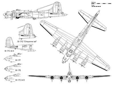 B-17C-G
(png format, -- dpi, 83 KB).

[b]Click on image to download file in original format[/b]
file url: 
http://smm.solidmodelmemories.net/Gallery/albums/userpics/B-17_Drawing.png

[i]These plans are placed here in review of their accuracy and 
historical content. They are for personal use only and not to
be reproduced commercially. Copyrights remain with the original
copyright holders and are not the property of Solid Model
Memories. Please post comment regarding the accuracy of the
drawings in the section provided on the individual page of the 
plan you are reviewing. If you build this model or if you have 
images of the original subject itself, please let us know. If
you are the copyright holder of the work in question and wish
to have it removed please contact SMM [/i]

Keywords: B-17 Flying Fortress
