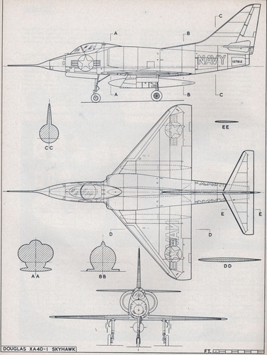 Douglas XA4D-1  Skyhawk.
From Aero Modeller Aug. 1955.
Keywords: DOUGLAS XA4D-1 SKYHAWK.