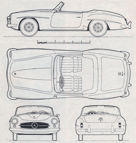 Mercedes Benz 190 SL.
(jpg format, -- dpi, 719 KB).

[b]Click on image to download file in original format[/b]
file url: 
http://smm.solidmodelmemories.net/Gallery/albums/userpics/018~2.jpg

[i]These plans are placed here in review of their accuracy and 
historical content. They are for personal use only and not to
be reproduced commercially. Copyrights remain with the original
copyright holders and are not the property of Solid Model
Memories. Please post comment regarding the accuracy of the
drawings in the section provided on the individual page of the 
plan you are reviewing. If you build this model or if you have 
images of the original subject itself, please let us know. If
you are the copyright holder of the work in question and wish
to have it removed please contact SMM [/i]

Keywords: MRECEDES BENZ 190 SL.