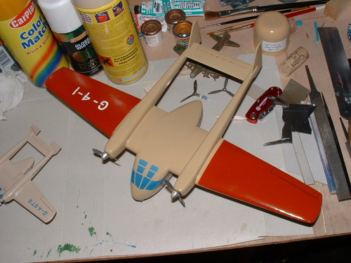 Aerocar on the bench with the paint hardening off.
Keywords: solid models,wooden models,balsawood,model building