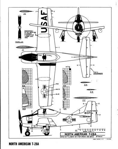 North American T-28A
(gif format, -- dpi, 142 KB).

[b]Click on image to download file in original format[/b]
file url: 
http://smm.solidmodelmemories.net/Gallery/albums/userpics/AT_T-28A.gif

[i]These plans are placed here in review of their accuracy and 
historical content. They are for personal use only and not to
be reproduced commercially. Copyrights remain with the original
copyright holders and are not the property of Solid Model
Memories. Please post comment regarding the accuracy of the
drawings in the section provided on the individual page of the 
plan you are reviewing. If you build this model or if you have 
images of the original subject itself, please let us know. If
you are the copyright holder of the work in question and wish
to have it removed please contact SMM [/i]

Keywords: North American T-28A