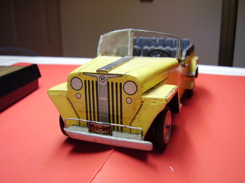 Jeepster, built from Ace wooden model kit.
From late '40's-early '50's.  Builder unknown.  Purchased in built form, from Ebay.
