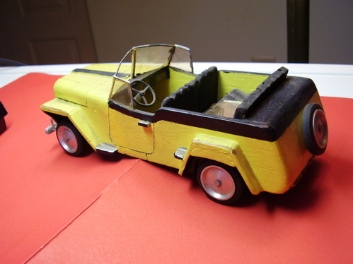 Jeepster, built from Ace wooden model kit.
From late '40's-early '50's.  Purchased in built form, from Ebay.
Builder unknown.
