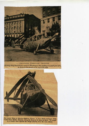 Pitcairn Autogyro Pennsylvania Avenue Washington DC 1930s Folded Wings Flying Car 
