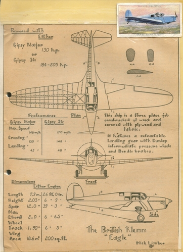 BA EAGLE
(jpg format, -- dpi, 435 KB).

[b]Click on image to download file in original format[/b]
file url: 
http://smm.solidmodelmemories.net/Gallery/albums/userpics/BA_EAGLE.jpg

[i]These plans are placed here in review of their accuracy and 
historical content. They are for personal use only and not to
be reproduced commercially. Copyrights remain with the original
copyright holders and are not the property of Solid Model
Memories. Please post comment regarding the accuracy of the
drawings in the section provided on the individual page of the 
plan you are reviewing. If you build this model or if you have 
images of the original subject itself, please let us know. If
you are the copyright holder of the work in question and wish
to have it removed please contact SMM [/i]

Keywords: BA EAGLE LIGHT AIRCRAFT,Solid Models,models made from wood,Balsa Wood,Solid Model Memories,carving in wood,old time model building.