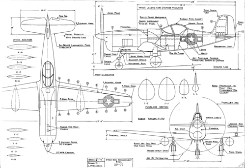 Bell XP-77
From "Model Airplane News" magazine, August 1945. Drawn by Leonard H. Wieczorek.
(gif format, -- dpi, 214 KB).

[b]Click on image to download file in original format[/b]
file url: 
http://smm.solidmodelmemories.net/Gallery/albums/userpics/Bell-XP-77.gif

[i]These plans are placed here in review of their accuracy and historical content. They are for personal use only and not to be reproduced commercially. Copyrights remain with the original copyright holders and are not the property of Solid Model Memories. Please post comment regarding the accuracy of the drawings in the section provided on the individual page of the plan you are reviewing. If you build this model or if you have images of the original subject itself, please let us know. If you are the copyright holder of the work in question and wish to have it removed please contact SMM [/i]

Keywords: Bell XP-77