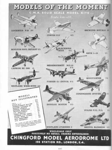 Chingford Model Aerodrome Ltd
CMA or Chingford Model Aerodrome were popular solid kits,this old advertisement shows the wide range of period subjects.
Keywords: CHINGFORD MODEL AERODROME,Solid models,carving models in wood,Solid model memories,old time model building,nostalgic model building