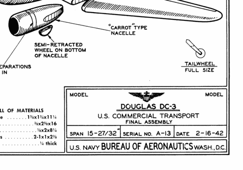 US Navy ID Model of the DC-3
For comparison with the Megow model plan.  Notice how things have been moved around a bit.
