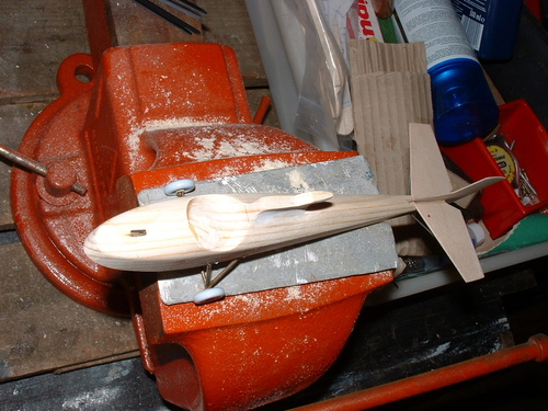 Tail added to the BAC Drone.
Keywords: solid models,carved aeroplanes,vintage model building,balsa wood models,scale models scratchbuilt