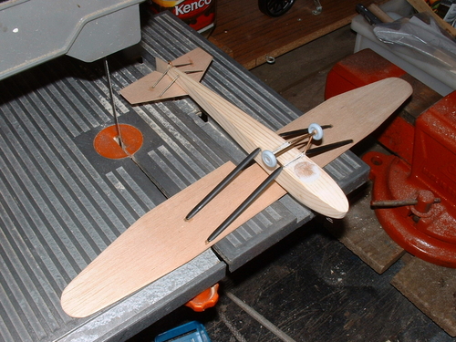 The tail struts and tailskid have been added to the BAC Drone.
Keywords: solid models,carved aeroplanes,vintage model building,balsa wood models,scale models scratchbuilt