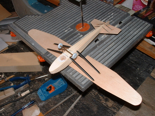 The BAC Drone inverted showing the attachment of struts etc.
Keywords: solid models,wooden models,balsawood,model building