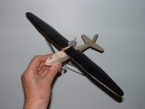 Drone with wings completed simulating ribbing.
Keywords: solid models,wooden models,balsawood,model building