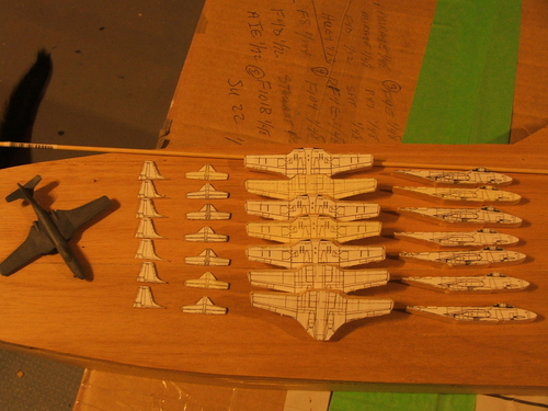 HMCS Bonaventure 1/144 Scale
Banshee fleet is coming along nicely. The dowel will beused for the engine nacelles and exhaust pipes.
Keywords: SMM Solid Model Memories Wood Carved Ship HMCS Bonaventure
