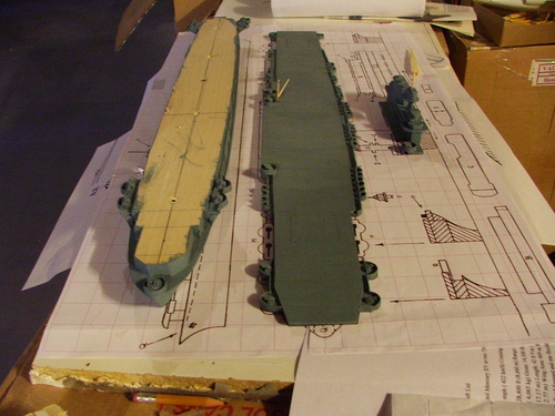 USS Enterprise
Three major components - hull, flightdeck and island. Assembly will be by friction and round toothpicks to enable disassembly if required for shipping.
