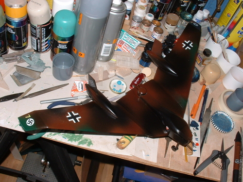 Raiders of the Lost Ark Luftwaffe flying wing after decal application.
Keywords: RAIDERS OF THE LOST ARK FLYING WING,Solid models,carving models in wood,Solid model memories,old time model building,nostalgic model building