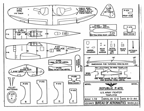 G-2_Republic_P-47D_patterns
Link to file: [url]http://smm.solidmodelmemories.net/Gallery/albums/userpics/G-2_Republic_P-47D_patterns.gif[/url]

For Plan: [url=http://smm.solidmodelmemories.net/Gallery/displayimage.php?pos=-939]G-2 Republic P-47D[/url]

These plans are placed here in review of their accuracy and historical content. They are for personal use only and not to be reproduced commercially. Copyrights remain with the original copyright holders and are not the property of Solid Model Memories. Please post comment regarding the accuracy of the drawings in the section provided on the individual page of the plan you are reviewing. If you build this model or if you have images of the original subject itself, please let us know. If you are the copyright holder of the work in question and wish to have it removed please contact SMM
Keywords: IDplan Identification model Republic P-47D U.S.A. Fighter