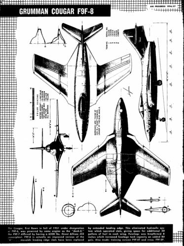 Grumman F9F-8 Cougar Blue Angel
Click on image to download file in original format

These plans are placed here in review of their accuracy and historical content. They are for personal use only and not to be reproduced commercially. Copyrights remain with the original copyright holders and are not the property of Solid Model Memories. Please post comment regarding the accuracy of the drawings in the section provided on the individual page of the plan you are reviewing. If you build this model or if you have images of the original subject itself, please let us know. If you are the copyright holder of the work in question and wish to have it removed please contact SMM.
Keywords: Grumman F9F-8 Cougar Blue Angel Airprogress four-view Jefferies