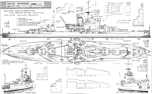 HMS Warspite Battleship - restored plans
A rejoined and cleaned-up version of an earlier gallery posting from SMM member Marsh. 
(jpg format, -- dpi, 364 KB).

[b]Click on image to download file in original format[/b]
file url: 
http://smm.solidmodelmemories.net/Gallery/albums/userpics/HMS-Warspite-Battleship.gif

[i]These plans are placed here in review of their accuracy and historical content. They are for personal use only and not to be reproduced commercially. Copyrights remain with the original copyright holders and are not the property of Solid Model Memories. Please post comment regarding the accuracy of the drawings in the section provided on the individual page of the plan you are reviewing. If you build this model or if you have images of the original subject itself, please let us know. If you are the copyright holder of the work in question and wish to have it removed please contact SMM [/i]
Keywords: Warspite