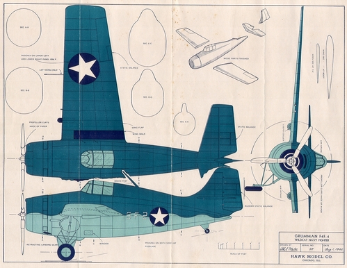 Grumman F4F4 Wildcat by Hawk
Grumman F4F4 Wildcat plans from a Hawk kit in Ray's collection. (jpg format, 1.5 MB)

[b]Click on image to download file in original format[/b]

[i]These plans are placed here in review of their accuracy and historical content. They are for personal use only and not to be reproduced commercially. Copyrights remain with the original copyright holders and are not the property of Solid Model Memories. Please post comment regarding the accuracy of the drawings in the section provided on the individual page of the plan you are reviewing. If you build this model or if you have images of the original subject itself, please let us know. If you are the copyright holder of the work in question and wish to have it removed please contact SMM.[/i]

Keywords: hawk grumman wildcat airplane model kit