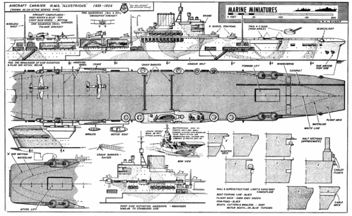 HMS Illustrious
(gif format, 200 dpi, 471 KB).

[b]Click on image to download file in original format[/b]

[i]These plans are placed here in review of their accuracy and historical content. They are for personal use only and not to be reproduced commercially. Copyrights remain with the original copyright holders and are not the property of Solid Model Memories. Please post comment regarding the accuracy of the drawings in the section provided on the individual page of the plan you are reviewing. If you build this model or if you have images of the original subject itself, please let us know. If you are the copyright holder of the work in question and wish to have it removed please contact SMM [/i]


Keywords: marine miniatures illustrious carrier model ship