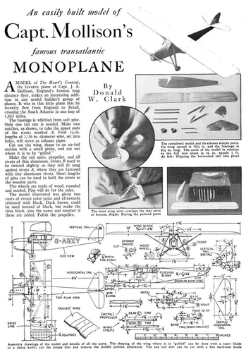 Solid model plan of Jim Mollison's DH.80A Puss Moth
From "Popular Science" magazine, May 1933.
(jpg format, -- dpi, 418 KB).

[b]Click on image to download file in original format[/b]
file url: 
http://smm.solidmodelmemories.net/Gallery/albums/userpics/--

[i]These plans are placed here in review of their accuracy and historical content. They are for personal use only and not to be reproduced commercially. Copyrights remain with the original copyright holders and are not the property of Solid Model Memories. Please post comment regarding the accuracy of the drawings in the section provided on the individual page of the plan you are reviewing. If you build this model or if you have images of the original subject itself, please let us know. If you are the copyright holder of the work in question and wish to have it removed please contact SMM [/i]
Keywords: DeHavilland DH.80 Moth