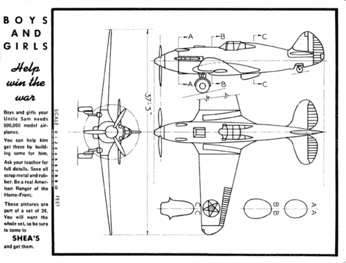 P-40 ID model plan
(gif format, -- dpi, 130 KB).

[b]Click on image to download file in original format[/b]
file url: 
http://smm.solidmodelmemories.net/Gallery/albums/userpics/P-40.gif
[i]These plans are placed here in review of their accuracy and 
historical content. They are for personal use only and not to
be reproduced commercially. Copyrights remain with the original
copyright holders and are not the property of Solid Model
Memories. Please post comment regarding the accuracy of the
drawings in the section provided on the individual page of the 
plan you are reviewing. If you build this model or if you have 
images of the original subject itself, please let us know. If
you are the copyright holder of the work in question and wish
to have it removed please contact SMM [/i]

Keywords: P-40