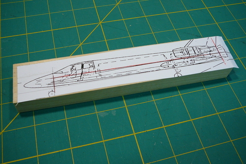 05. Side view pasted on
The side-view plan is pasted on the fuselage block.
Keywords: bristol spaceplane ascender model