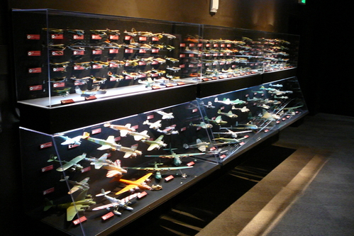 One of two walls of display cases
(Plastic, sorry) 1/72 scale models at the Museum of Flight in Seattle.
