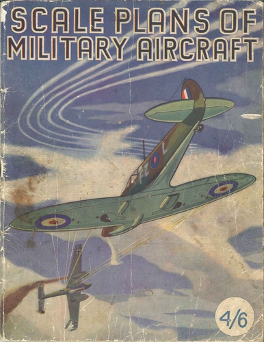 Scale Plans of Military Aircraft - 1942
Cover of C.A.Pollittâ€™s 6th Edition of June 1942 containing 39 plans of British, French, German and US aircraft.  This edition has redrawn plans which are much better and useable â€“ but the XP40 (in original ventral radiator form) is now a P-40C.  Unfortunately my copy is missing most of the larger planes.  Kit ads have also disappeared though thereâ€™s more for books.  Mine is printed on two different colour papers, presumably what was available.

