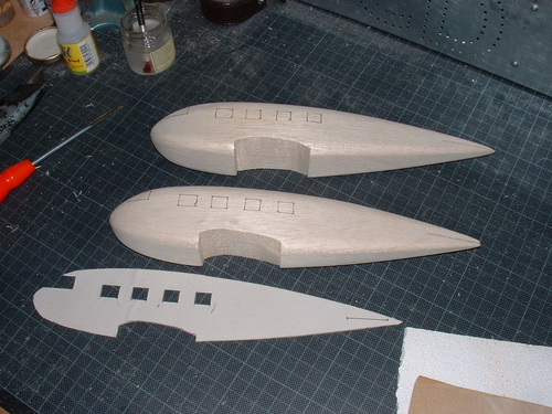 SIPA 70 fuselages on the bench.
Keywords: SIPA 70,Solid Models,models made from wood,Balsa Wood,Solid Model Memories,carving in wood,old time model building.