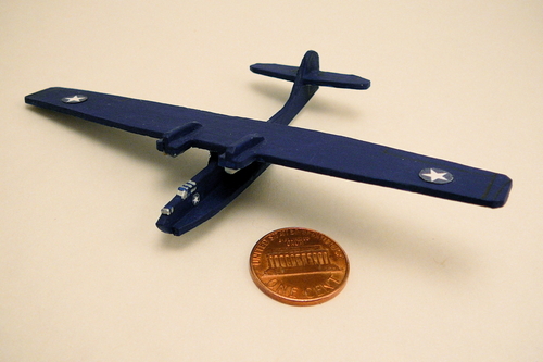 Consolidated PBY-5 (USN markings)
This model is only 1/288 scale, and was made from laminations of thin cardboard as a prototype for a larger wooden model.
Keywords: simple scale garet pby model airplane